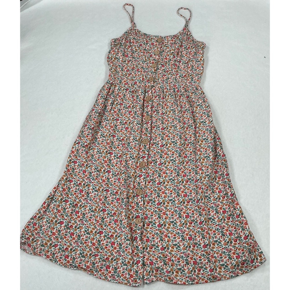 Mimi Chica Womens Floral Button Front Midi Dress Smocked Back Pockets Multi M